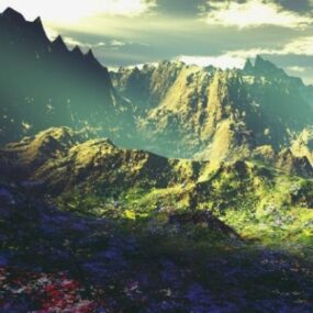Пообідній гірський пейзаж із сонячною 3d-моделлю
