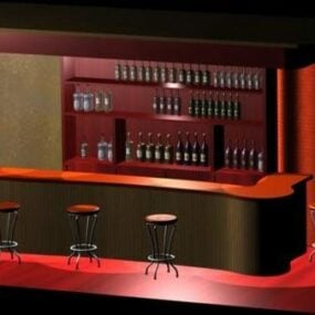 Mô hình 3d quầy bar màu đỏ với quầy lễ tân