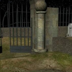 Model 3D kamiennego ogrodzenia bramy