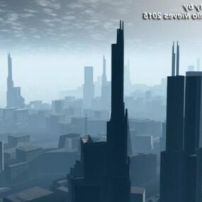 霧の中の都市の建物3Dモデル
