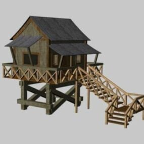 The Cottage House With Stair 3d model