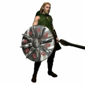Pahlawan Abad Pertengahan Dengan Model 3d Perisai Naga