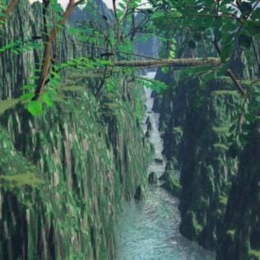 Ravine Waterfall Forest Landscape 3d model