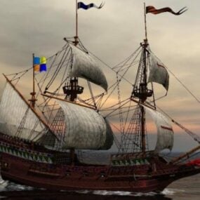 مدل سه بعدی کشتی قایقرانی بزرگ قرون وسطایی
