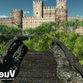 Abad pertengahan Castle With Bridge 3d model