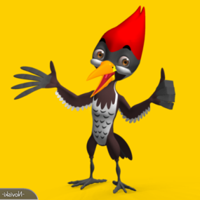 Tegneserie Animal Woodpecker Bird 3d-modell