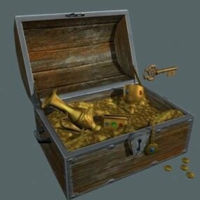 Cofre del tesoro con joyas doradas modelo 3d