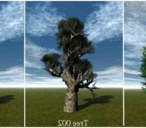 Paket Pohon Berdaun Lebar Model Log Tebal 3d