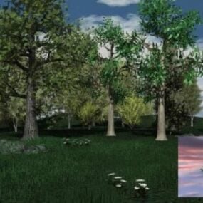 Green Broadleaf Trees 3d model