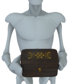 ロボットキャラクターが秘密箱を持ってくる3Dモデル