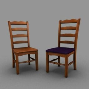 دو عدد صندلی چوبی مدل سه بعدی