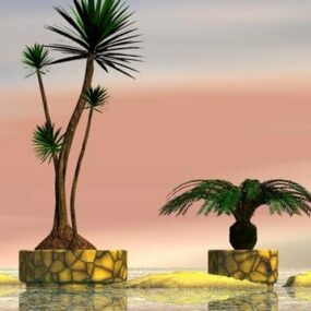 Mô hình cây cọ nhiệt đới trong chậu 3d