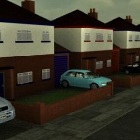 Row House With Vehicle And Road 3d model
