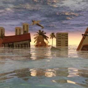 مدينة تحت الماء بعد الكوارث نموذج ثلاثي الأبعاد