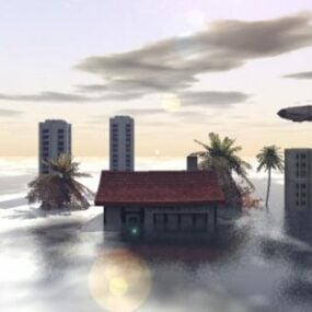 نموذج بناء مدينة الفيضانات ثلاثي الأبعاد
