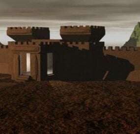 Stone Castle Building On Desert 3d model