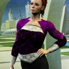 紫色のファッション女性キャラクター3Dモデル