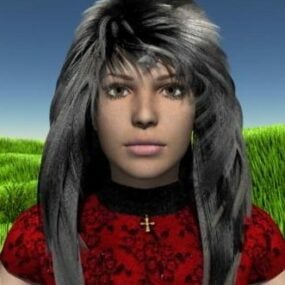 Young Girl Character With 80s Hair 3d model