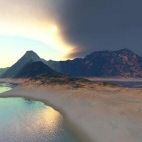 Beach Mountain Landscape 3d-modell
