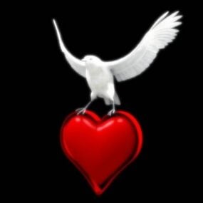 Alla hjärtans hjärta med fågel 3d-modell