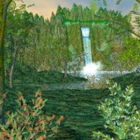 Valley Waterfall Landscape 3d model