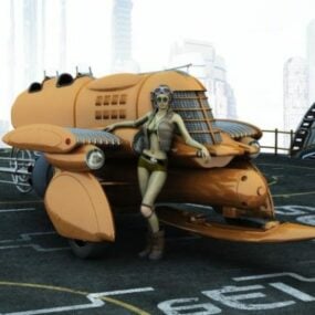 Mô hình 3d tàu vũ trụ với nhân vật cô gái