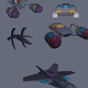 Varias naves espaciales para diseño de juegos modelo 3d