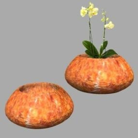گلدان چینی رنگی با گیاه مدل سه بعدی