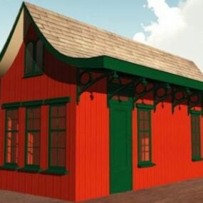 Casa con techo de estación de tren modelo 3d
