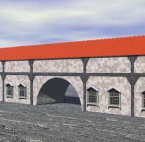 ガレージ付きの田舎の屋根の家3Dモデル