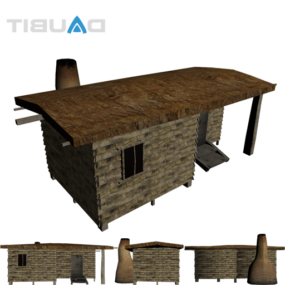 Wooden Rock Hut House 3d-model