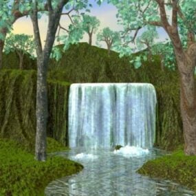 Waterfall In Forest Landscape 3d model