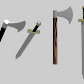 3д модель средневекового оружия, топора и меча