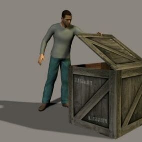 Người đàn ông với mô hình 3d hộp thùng lớn