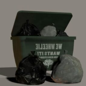 Plast søppelbøtte og søppelpose 3d-modell