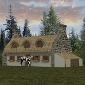 Vintage Cottage House With Chimney 3d model