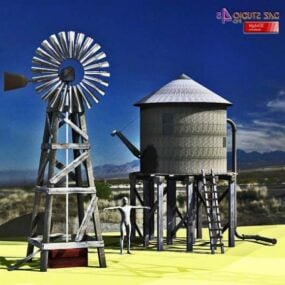 Molino de viento y torre de bomba de agua modelo 3d