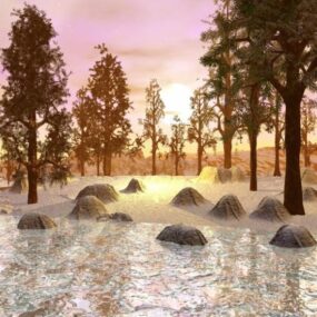 Winter Landscape At Sunrise 3d model