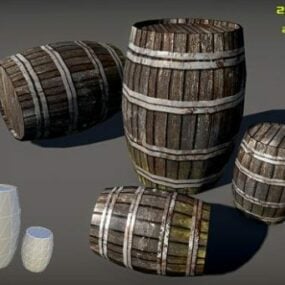 Old Wood Barrel Set 3d model