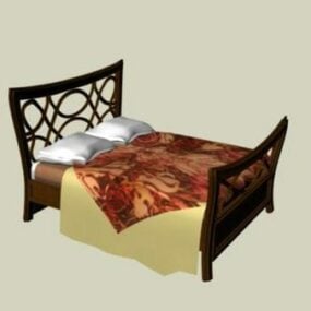 Wood Bed Antique Platform 3d-modell