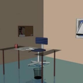مكان العمل مع الكمبيوتر المحمول على المكتب نموذج ثلاثي الأبعاد
