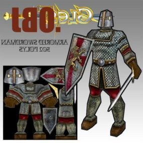 3d модель середньовічного персонажа в броньованому мечнику