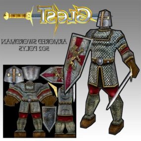 Zırhlı Kılıçlı Ortaçağ Oyun Karakteri 3D modeli