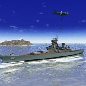 Battleship On Sea 3d model