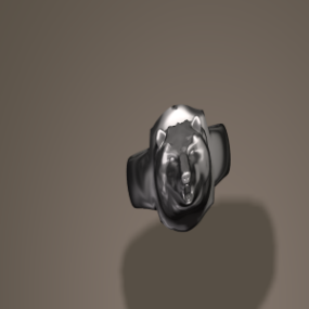 Ювелірна 3d модель каблучки з головою срібного ведмедя