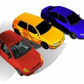 Drie auto's voertuig speelgoedset 3D-model