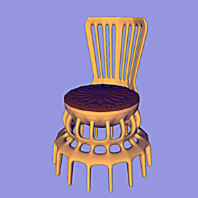Drewniane okrągłe krzesło z wieloma nogami Model 3D