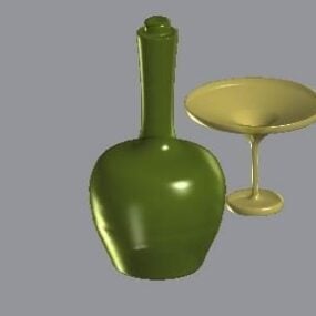 قفسه شراب بلند با بطری های شراب و گلدان مدل سه بعدی