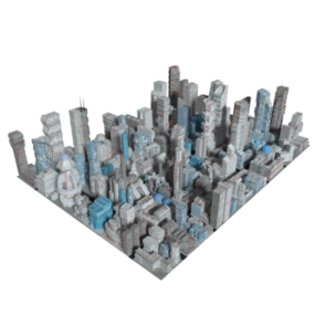 都市の建物のさまざまな高層ビルの3Dモデル