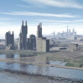 超高層ビルのある都市の建物3Dモデル